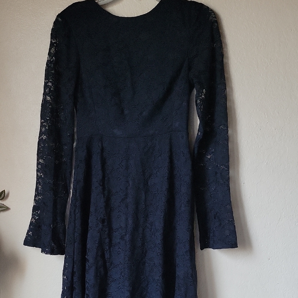 Betsey Johnson Navy Lace Long Sleeve Midi Dress Size 2 - Picture 3 of 12